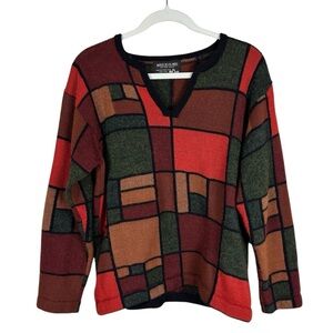 Matices De Los Andes Colorblock Sweater 100% Baby Alpaca Orange & Green V-Neck